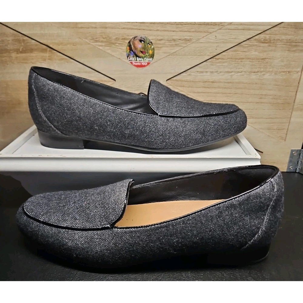 Clarks Gray Tweed Textile Career Loafers Sz 9.5 EUC Slip On Preppy City #739